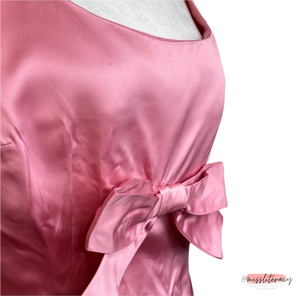 Vintage 1960’s Handsewn Homemade Pink Plunge Satin Sleeveless Midi Dress [Sz 12] - Picture 5 of 16